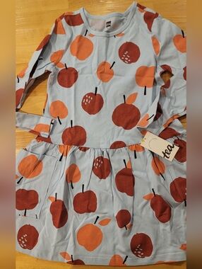 Tea Collection Light Blue Apple Pattern Long Sleeve Dress